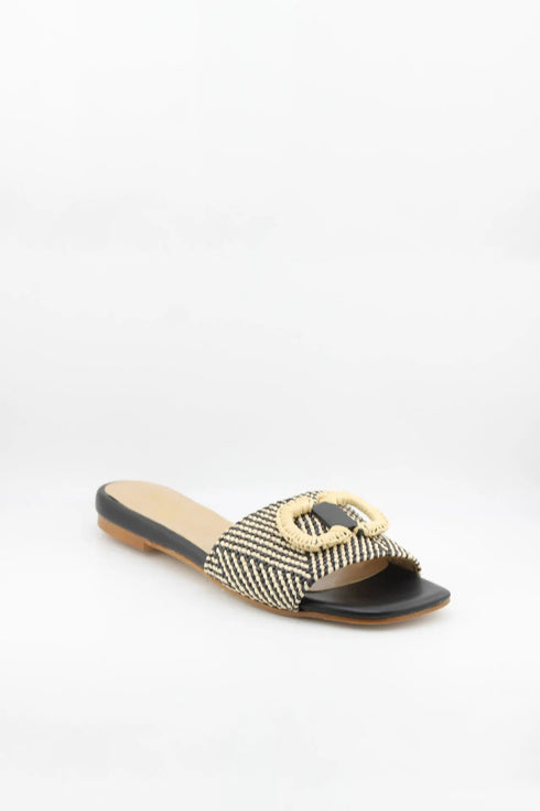 Miss Elastic Woven Slide Sandals with Buckle